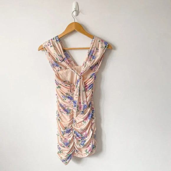 Zara Ruched Floral Halter Mini Dress Pink Purple NWOT Size Small - Picture 8 of 11